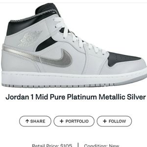 Jordan 1 Mid pure platinum metallic silver